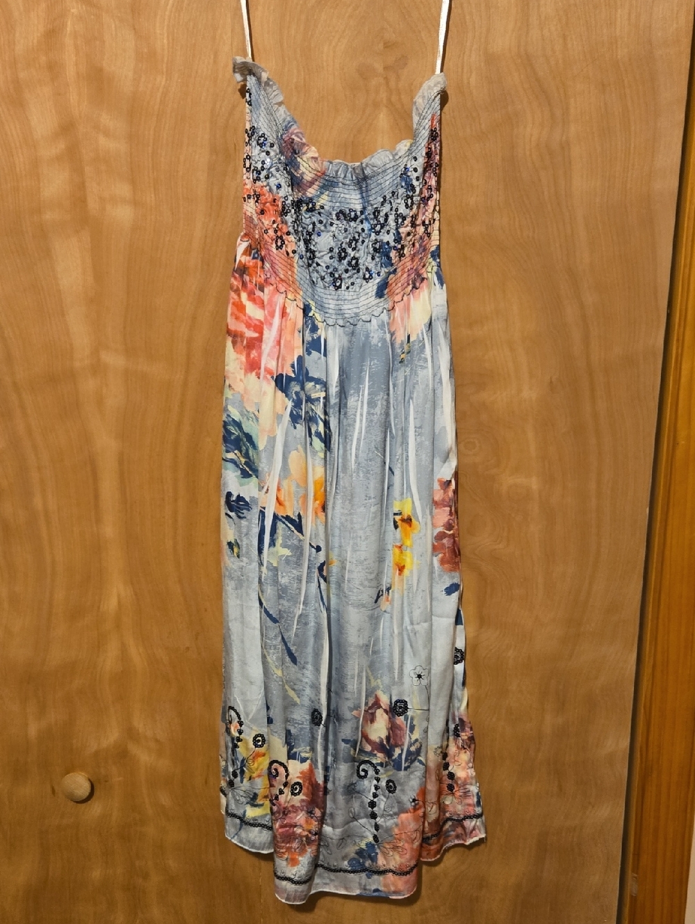 Floral Smocked Maxi Dress in Light Blue